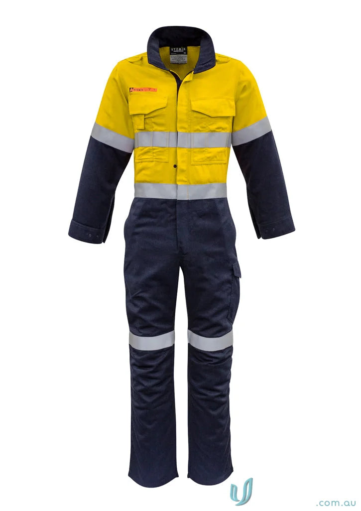 Two-tone reflective safety coverall from Syzmics mens orange hoop taped ZC525 for all-day comfort