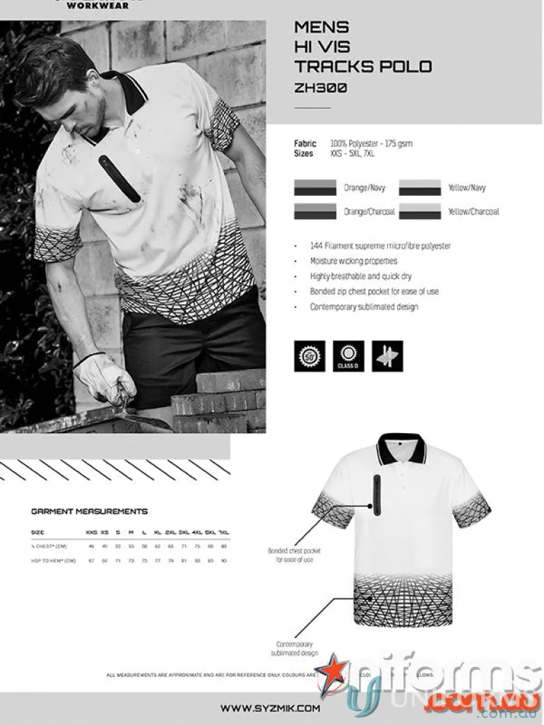 Mens hi-vis short sleeve polo shirt from Syzmic Mens collection, style SS Polo Zh300