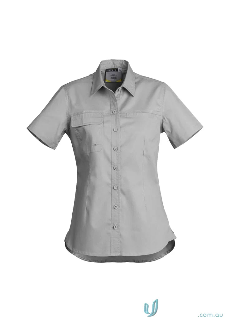 Gray syzmik women’s lightweight cotton twill tradie short sleeve shirt image