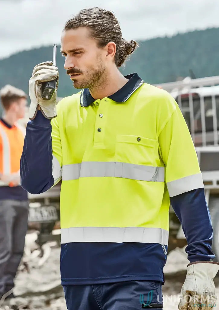 Syzmik Mens vis spliced long sleeve work shirt with hoop taped details