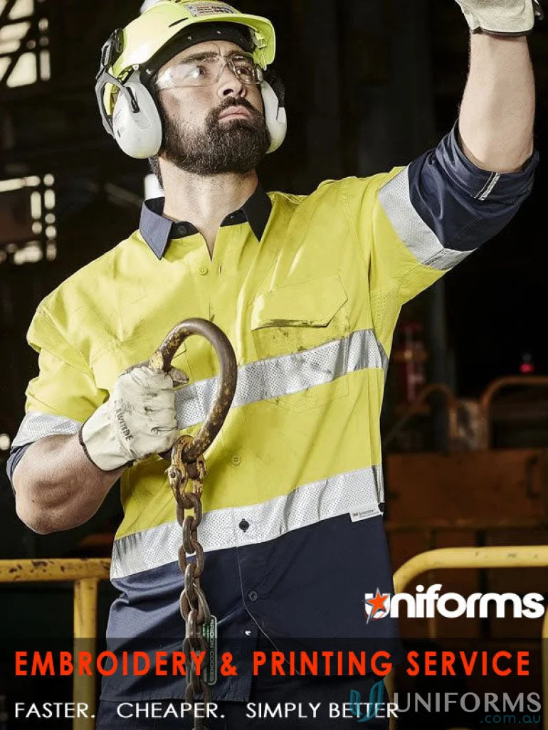 High-visibility Syzmik Mens Industrial Long Sleeve Shirt with Shoulder Taped and Reflective Tape