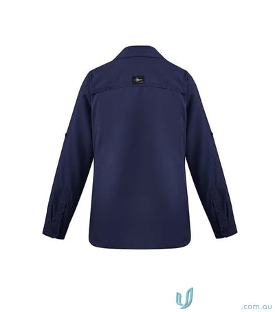 Syzmik Women’s Outdoor Long Sleeve Shirt with roll-up tabs and back vent, style zw760