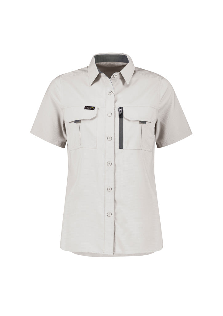 Syzmik Outdoor Ladies beige SS shirt with chest pockets, zipper