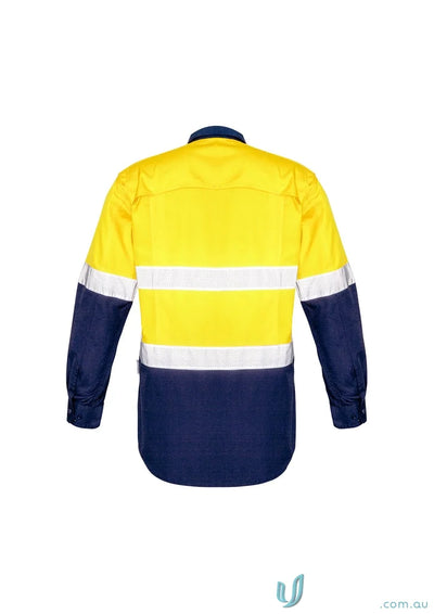 Yellow and navy blue Syzmik Rugged Cooling Vis Taped Long Sleeve Shirt for work