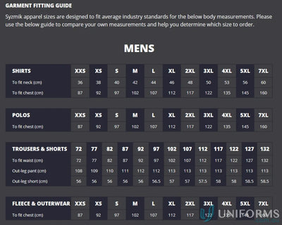 Men’s Garment Fitting Guide for Syzmik Men’s Stretch Denim Work Jeans