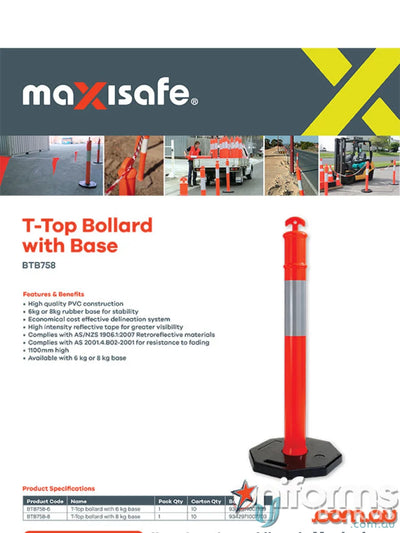 Orange and gray T-Top Bollard Post with black base for high-visibility uniforms workwearường