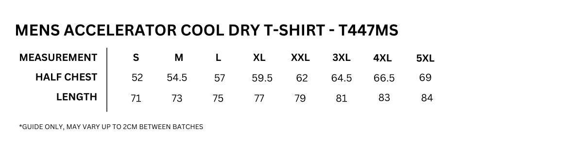 Accelerator Cool Dry T-Shirt size chart