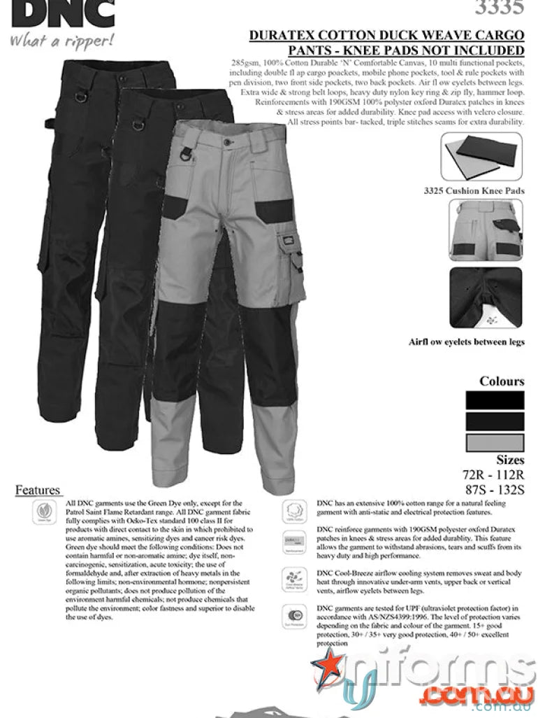 Duratex Cotton Duck Weave Cargo Pants for durable work wear