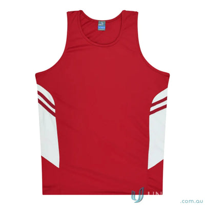 Red and white Tasman Ladies Singlet athletic tank top with comfy fabric and stylish neck