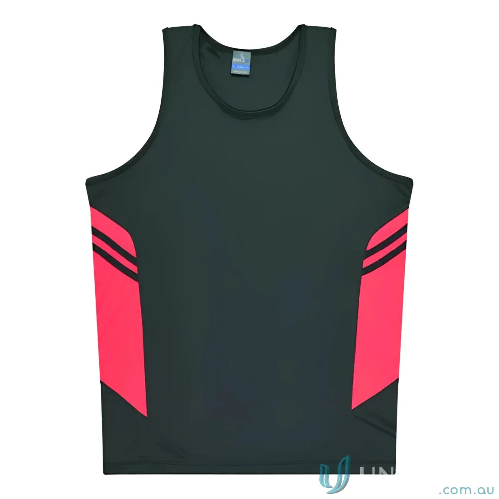 Tasman Singlet black and pink athletic tank top perfect for uniforms or workwear