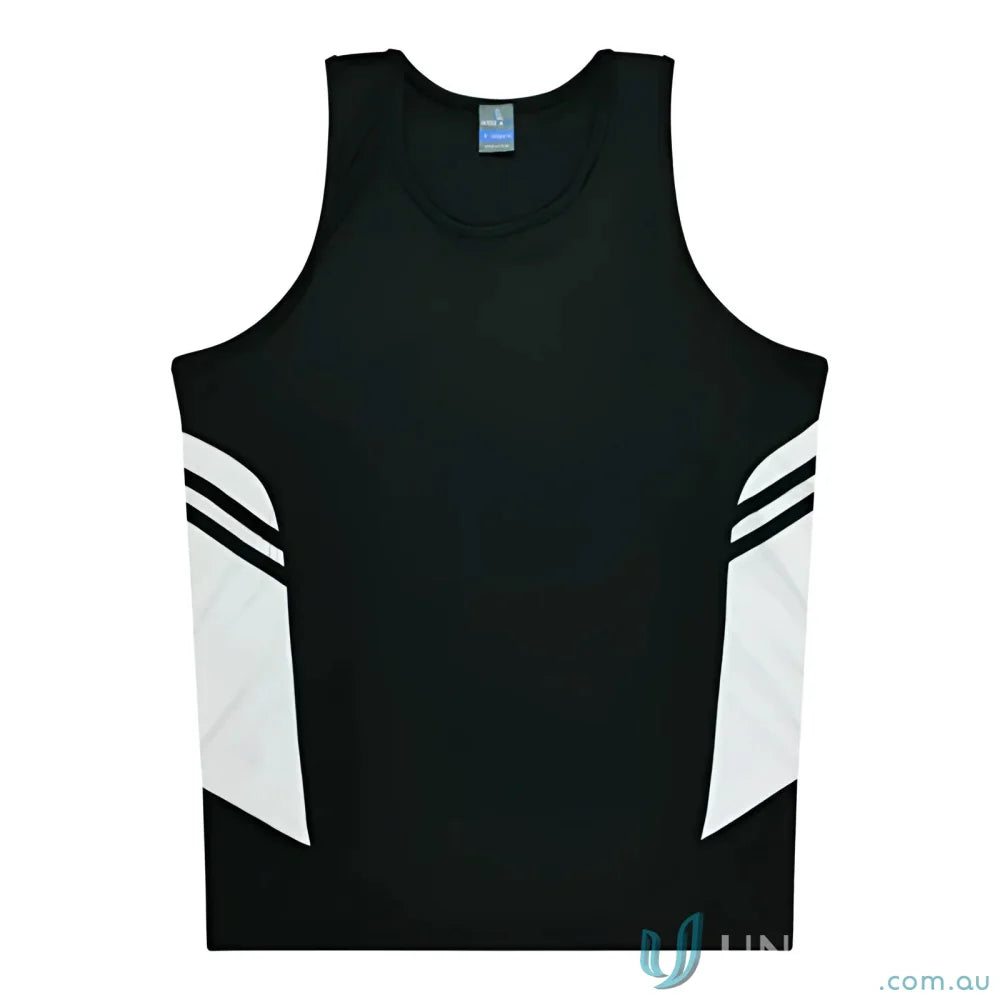 Tasman Singlet black and white athletic tank top for uniforms or workwear style
