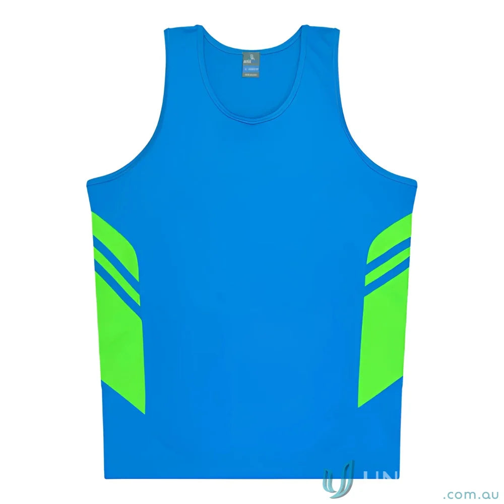 Blue and green Tasman Singlet athletic tank top for uniforms and workwear gear