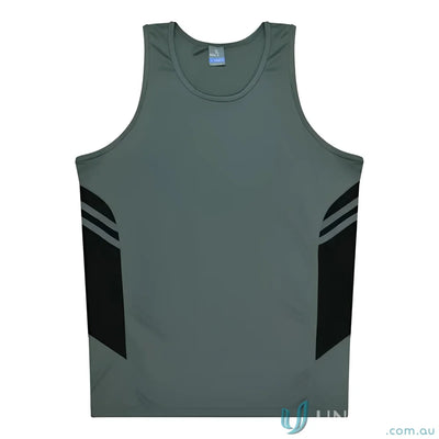 Tasman Singlet gray and black athletic tank top perfect for uniforms and workwear