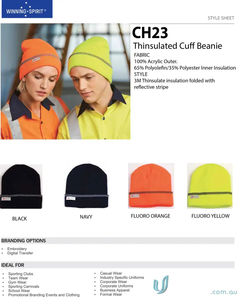 Thinsulate™ cuff beanie in various colors with reflective stripe for a winning spirit look