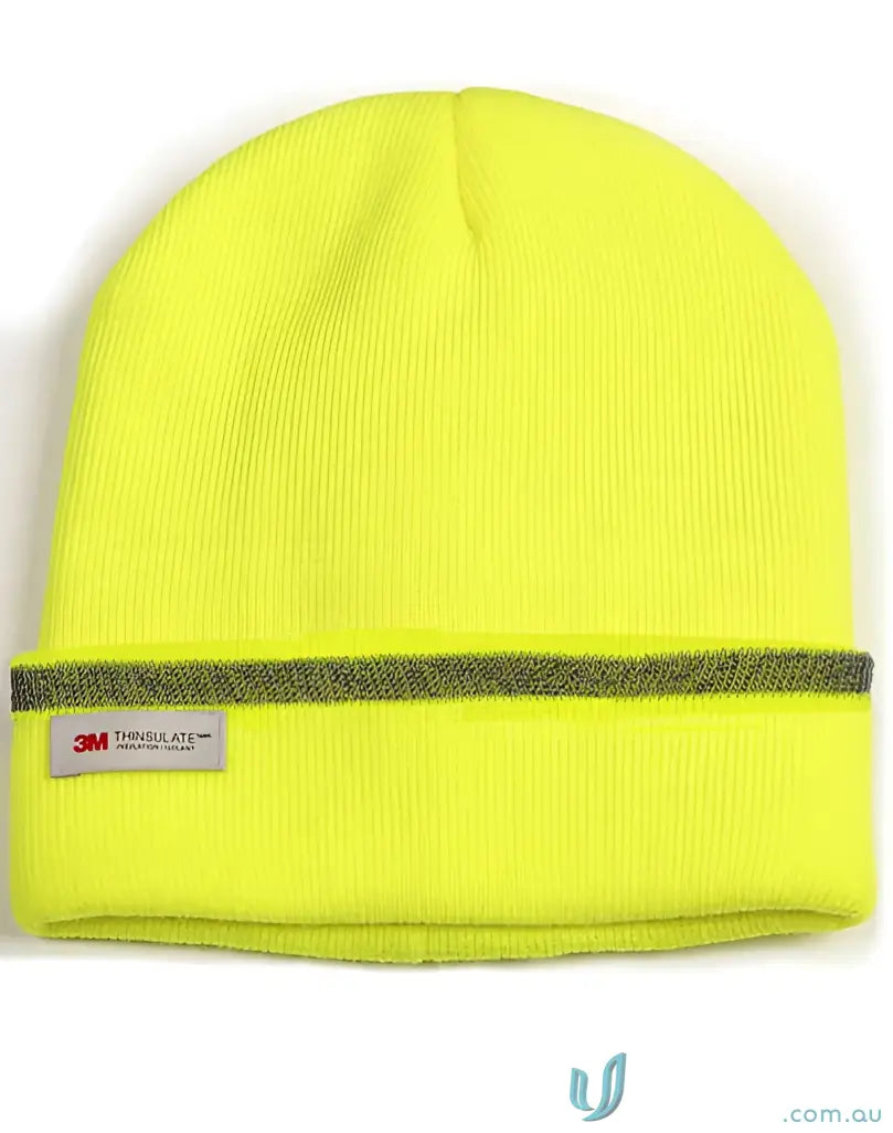 Neon yellow Thinsulate™ cuff beanie with reflective stripe for a winning spirit look