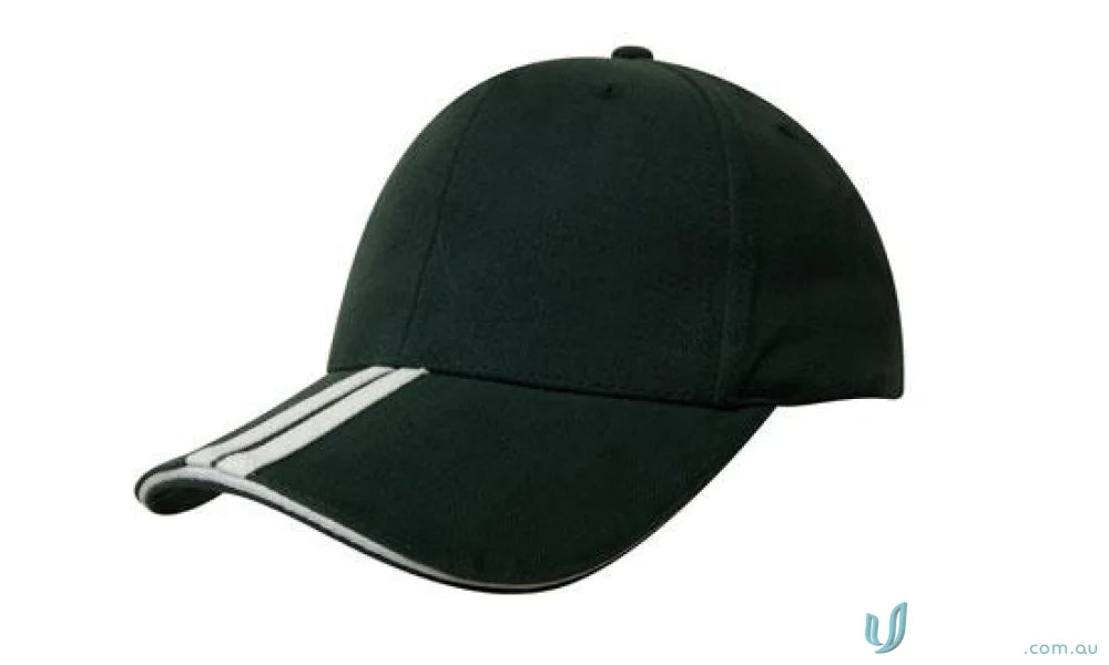 Dark green Two Striped Peak and Sandwich Cap with white striped peak for a cool look