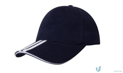 Navy blue Two Striped Peak and Sandwich Cap with white striped peak detail