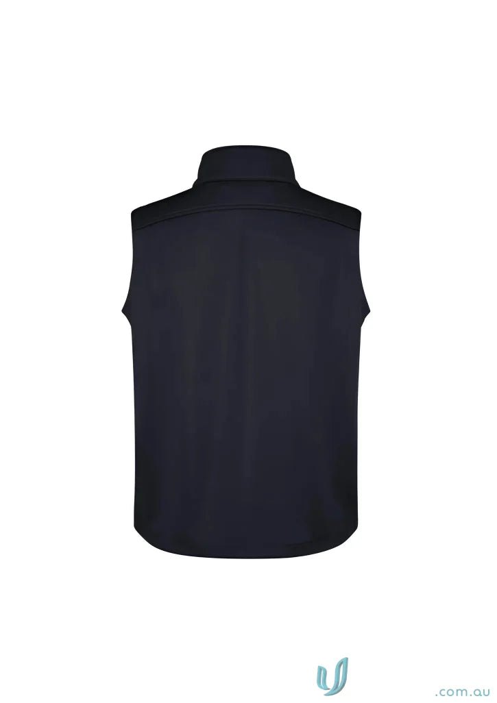 Navy blue mens softshell vest with high collar from U:Tech Biz Tech stays warm