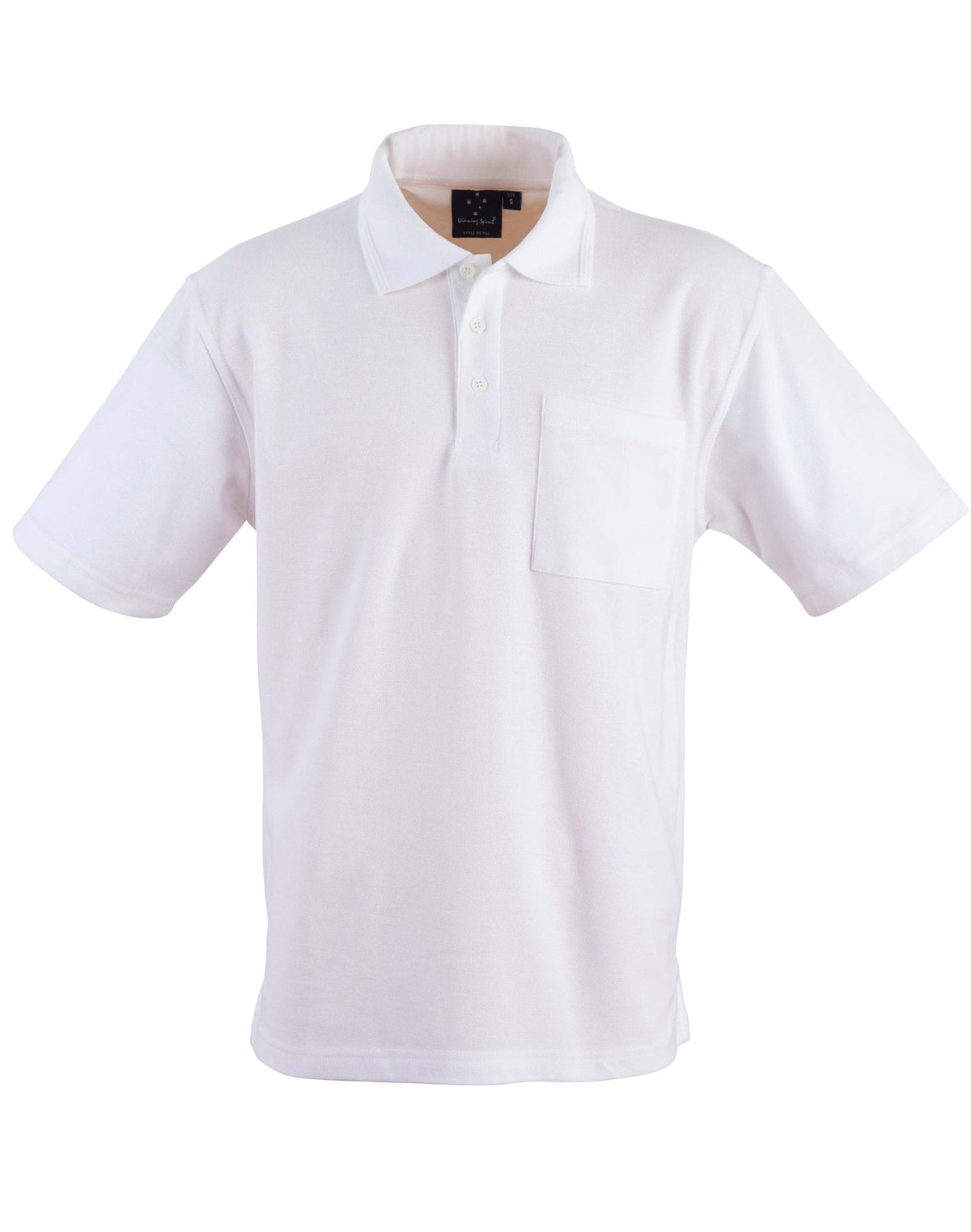White Winning Spirit Unisex PS41 Pocket Polo front view