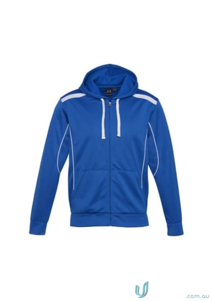 Blue hooded zip-up jacket from United Contrast Hoodie collection made of polyester performance fleece