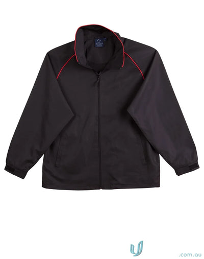 Black zip-up champion track jacket with red trim, perfect for unisex champions style