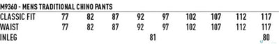 Men’s chino size chart for Winning Spirit Chino Pants m9360 men’s chino style