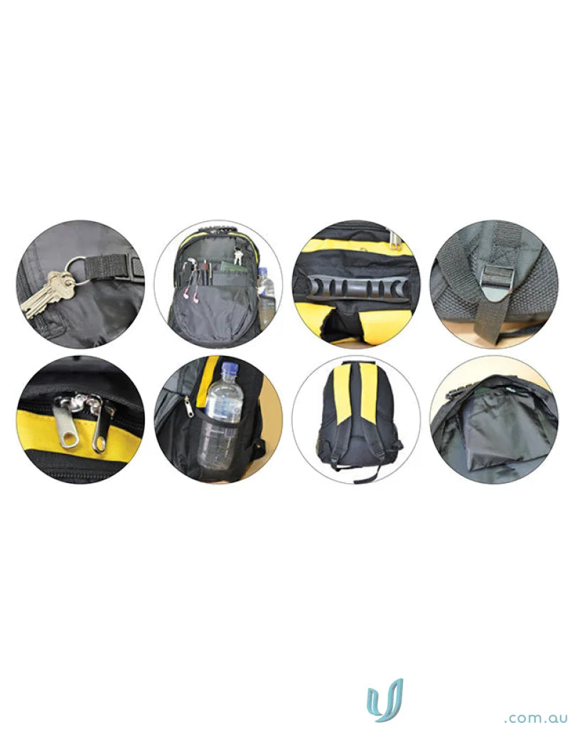 Black and yellow Winning Spirit Climber Backpack with large main compartment and multiple pockets