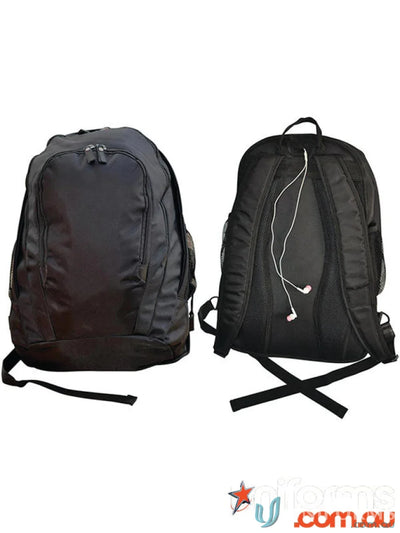 Two black Winning Spirit Executive Backpacks with padded air mesh for comfort
