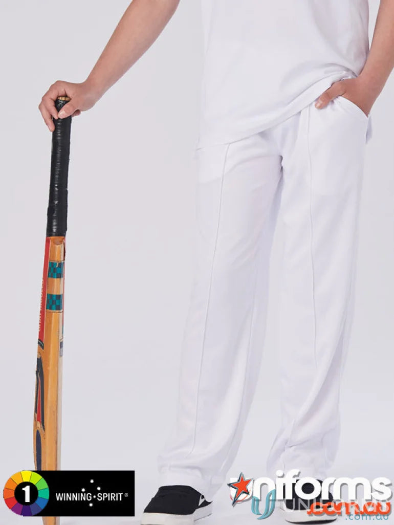 White cricket pants from Winning Spirit Kids Cooldry Cricket Pants line, kid-friendly cooldry cricket gear