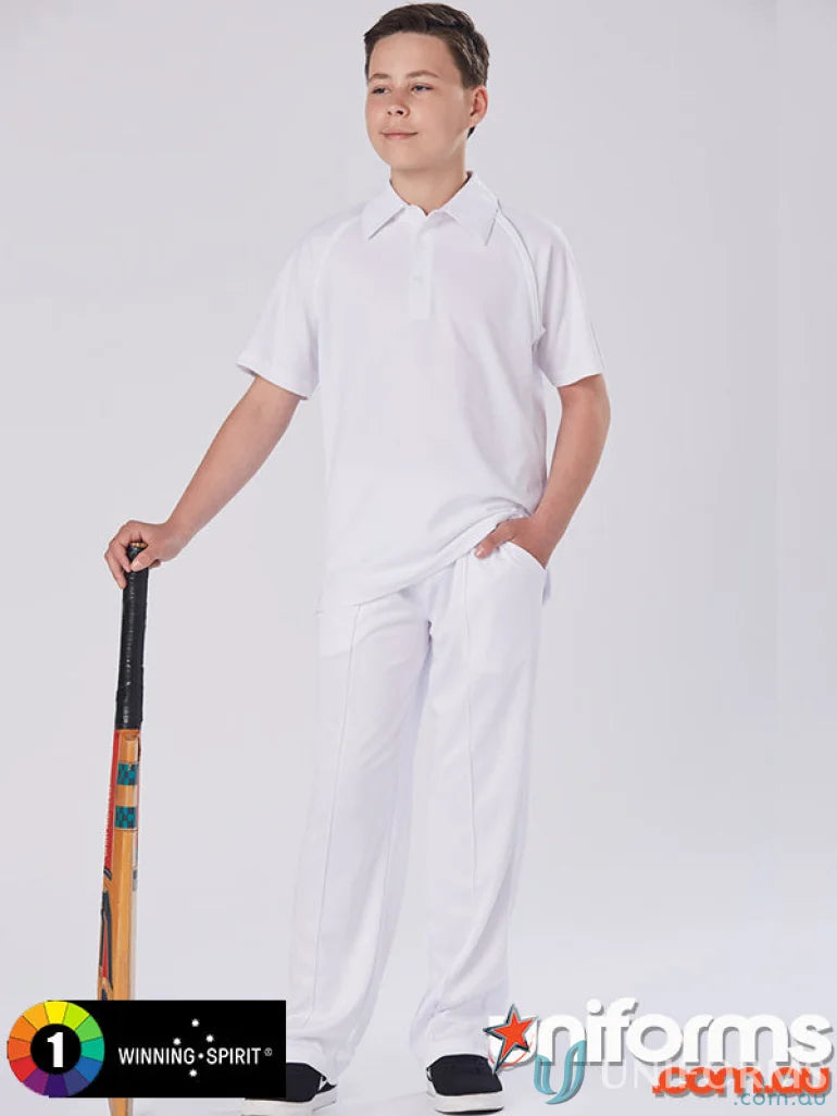 Kids cooldry cricket pants in white from Winning Spirit Kids for cool dry comfort