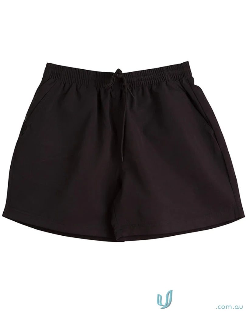 Black elastic waist mini skirt with drawstring from Winning Spirit Kids microfibre sport shorts collection
