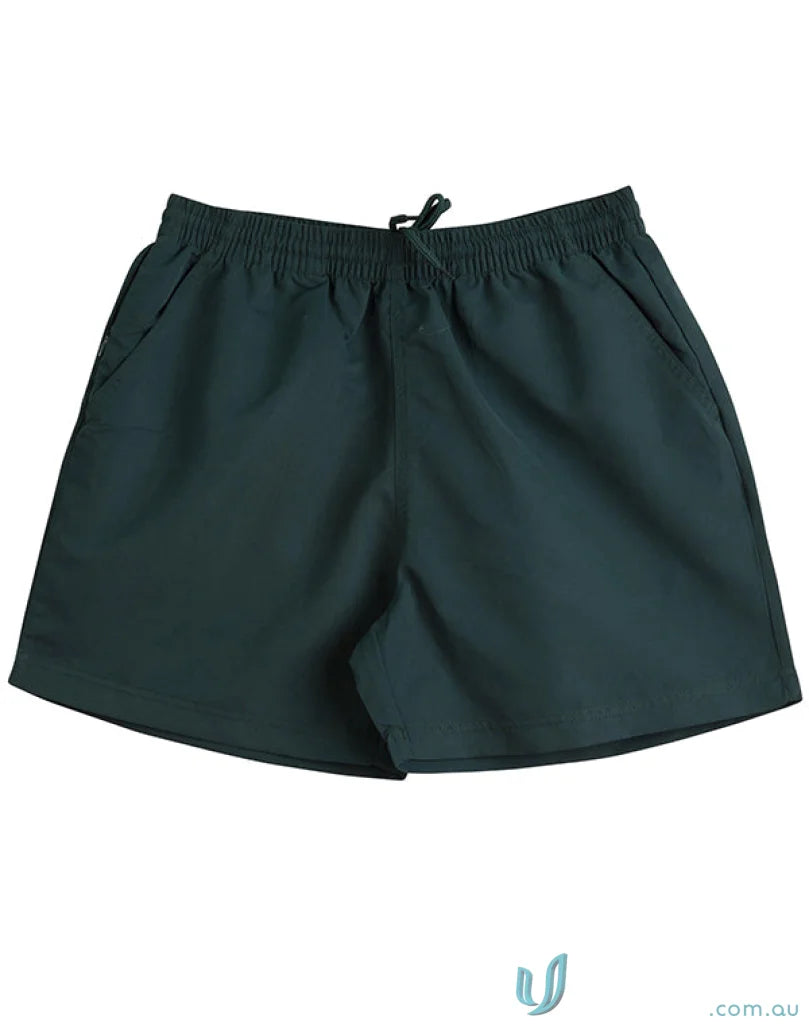 Dark green Winning Spirit Kids microfibre sport shorts with elastic waistband and drawstring
