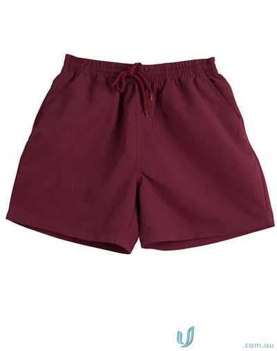 Maroon Winning Spirit Kids microfibre sport shorts with drawstring waist for kids