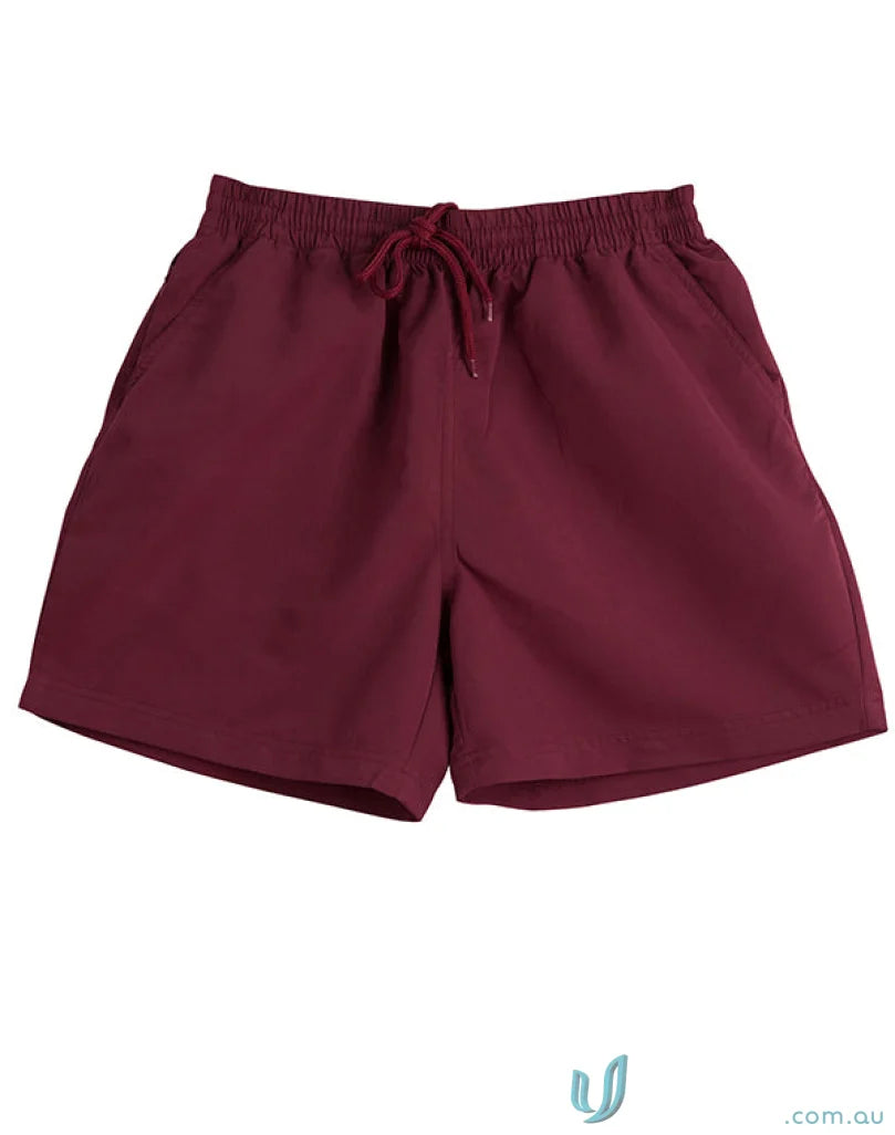 Maroon Winning Spirit Kids microfibre sport shorts with drawstring waist for kids