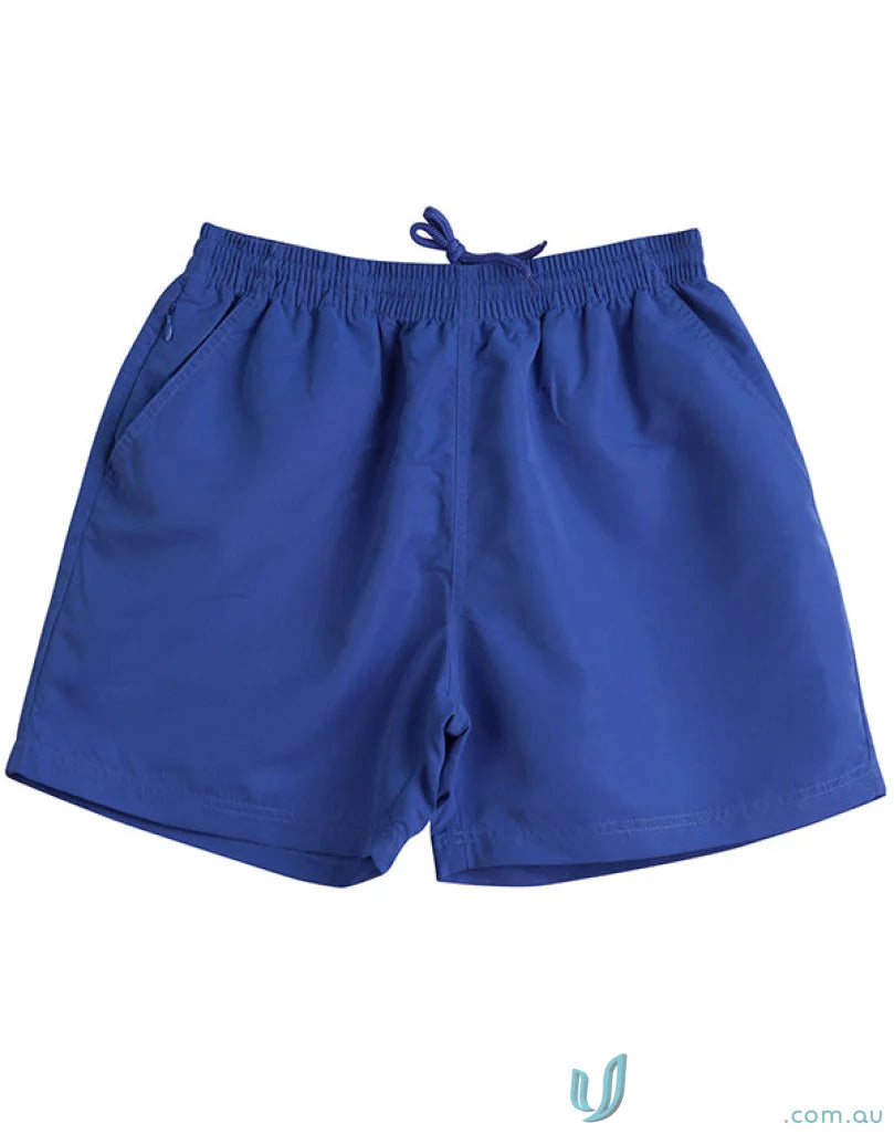 Royal blue Winning Spirit Kids microfibre sport shorts with elastic waist and drawstring