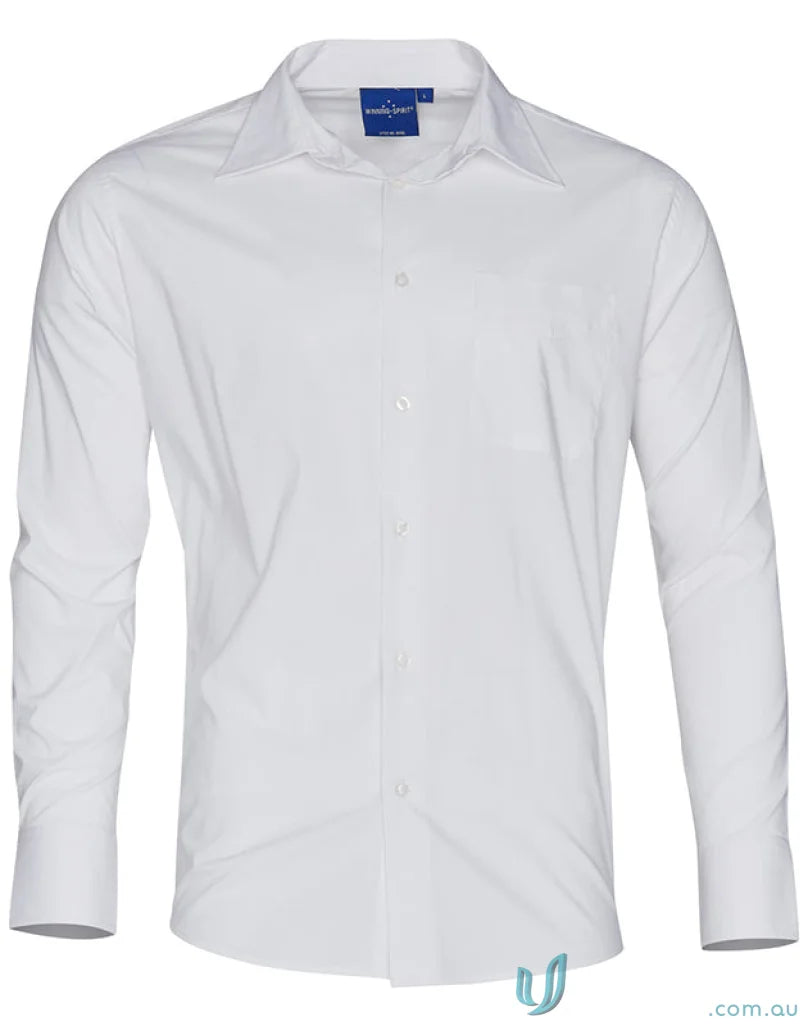 White long-sleeved dress shirt from Winning Spirit Mens Executive LS Shirt collection perfect for mens teflon executive style
