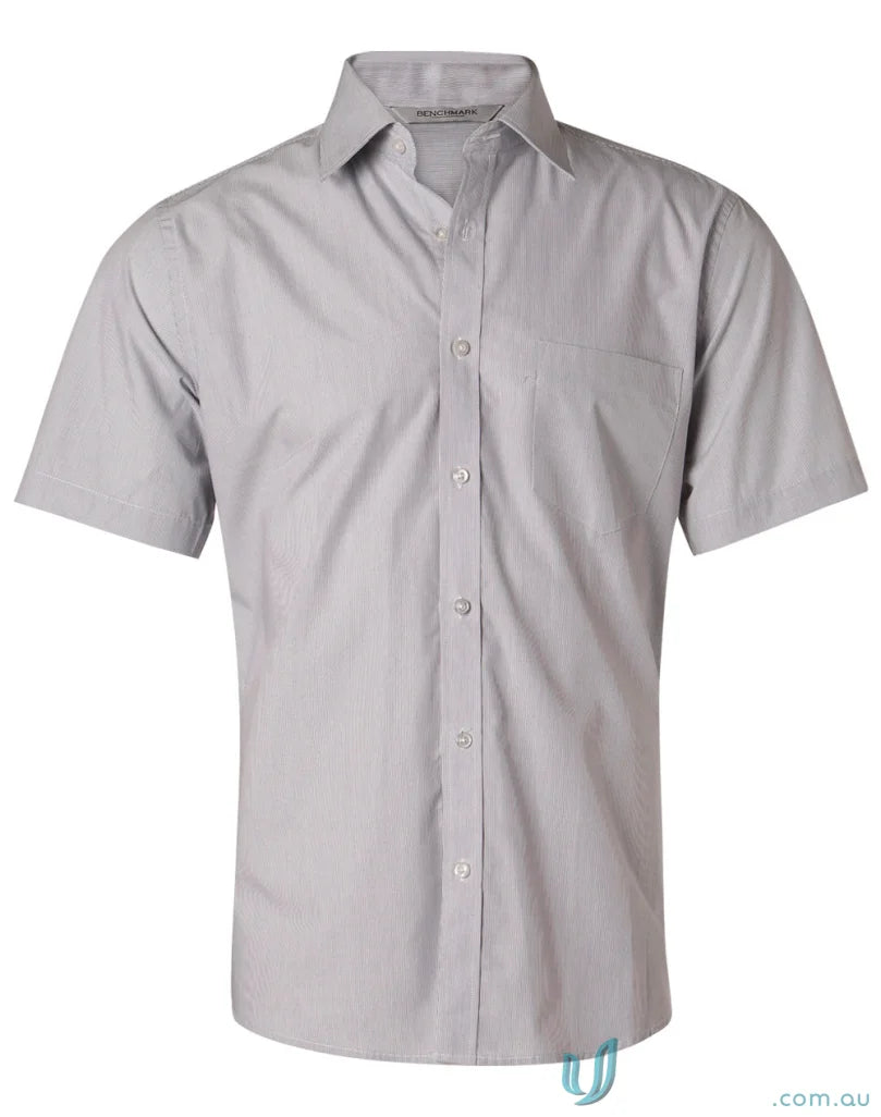 Winning Spirit Mens Fine Stripe SS Shirt, gray short sleeve mens stripe shirt for summer
