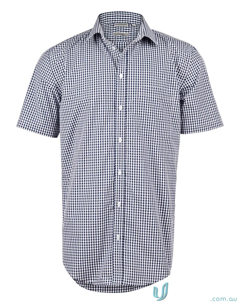 Winning Spirit Mens Gingham Roll Up S/S Shirt with mens gingham check pattern