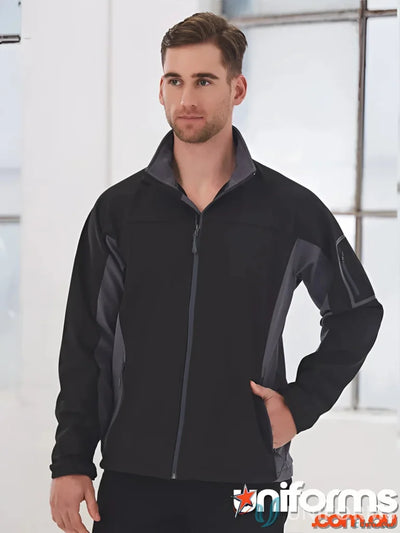 Black and gray zip-up Winning Spirit Whistler Softshell Jacket made with bonded softshell fabric