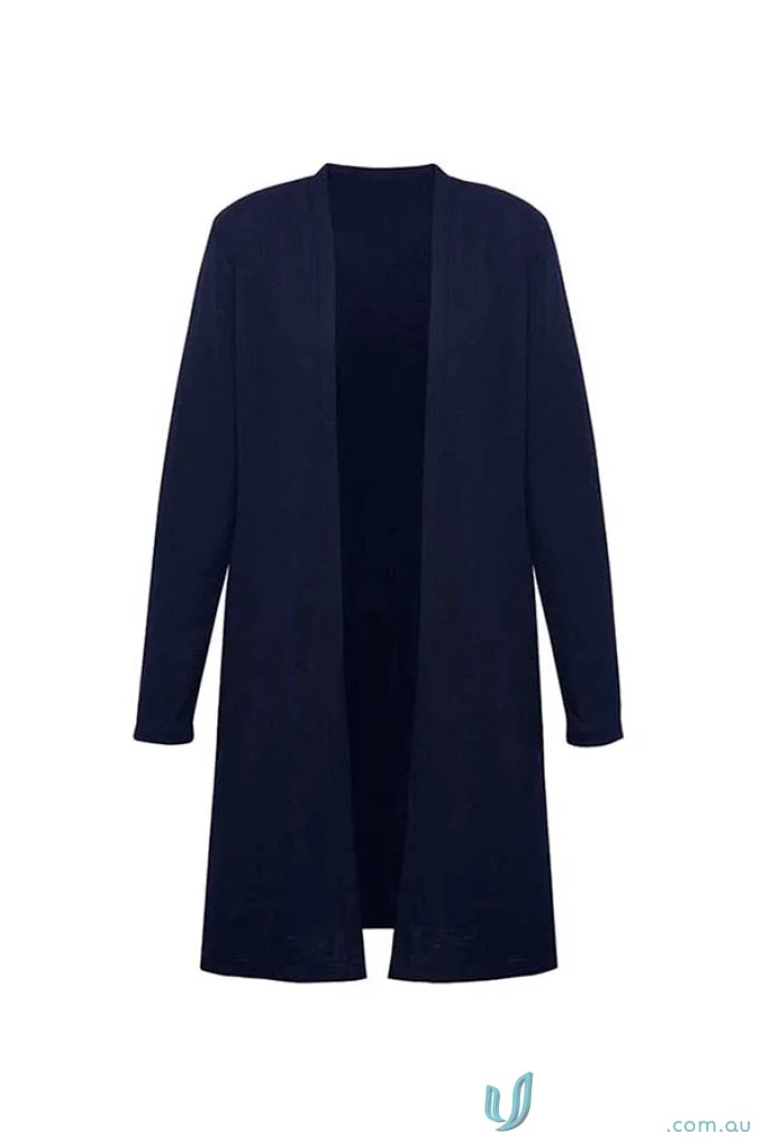 Womens Chelsea Long Line Cardigan in dark blue with long sleeves, style RLC970L