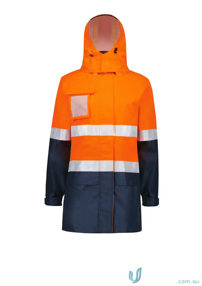 Orange and navy Womens Hi Vis Ultralite Waterproof Jacket with 000mm waterproof rating and breathable mesh lining