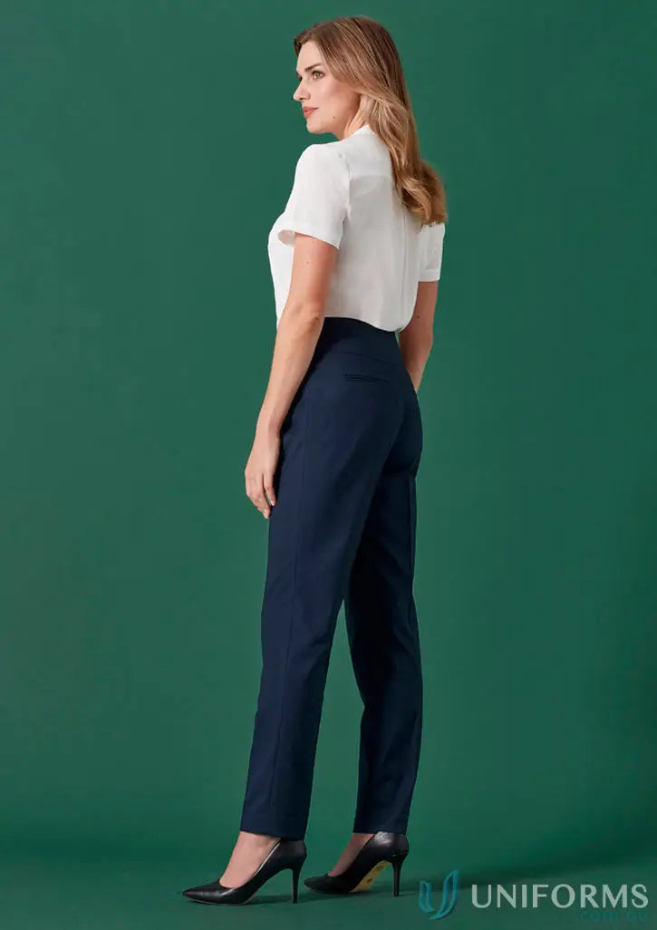 Womens Renew Mid-Waist Slim Leg Pant with professional white blouse and black heels