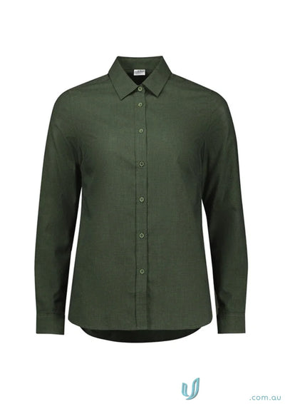 Olive green womens soul shirt from Biz Collection Womens long sleeve button-down shirt