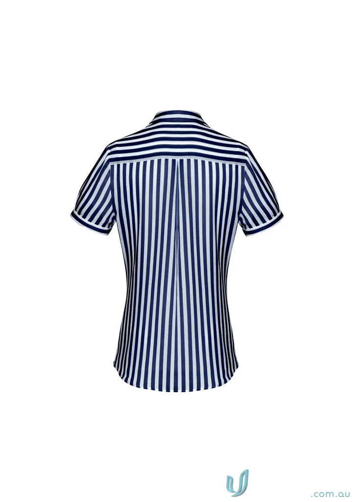 Womens Verona navy blue white striped S/S workwear shirt