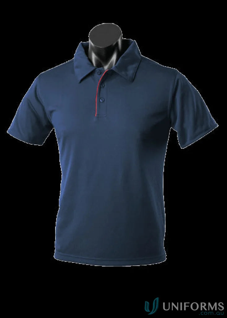 Yarra Polo navy blue polo shirt with red trim, perfect for work uniforms
