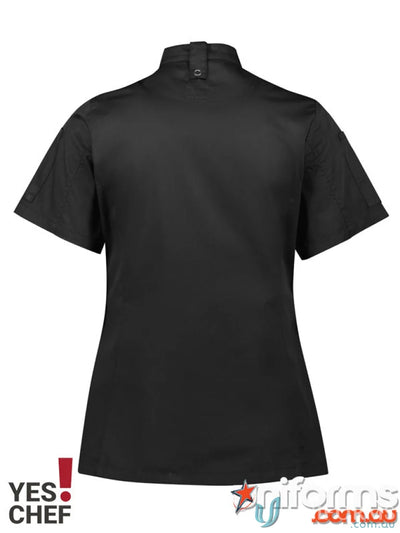Black ladies alfresco chef SS jacket from Yes Chef! perfect for alfresco short sleeve cooking