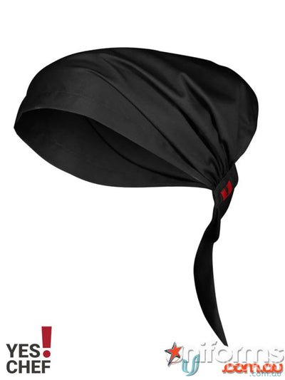 Black twist chef bandana for food truck operators made from recycled pet polyester