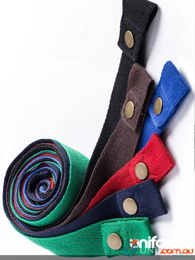 Colorful rolled fabric straps with brass buttons for Yes Chef Biz Collection Urban Waist Straps