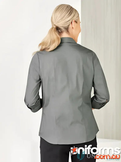 Gray cotton-rich blend monaco shirt with french cuffs from YR Ladies EMB 3Q Shirt