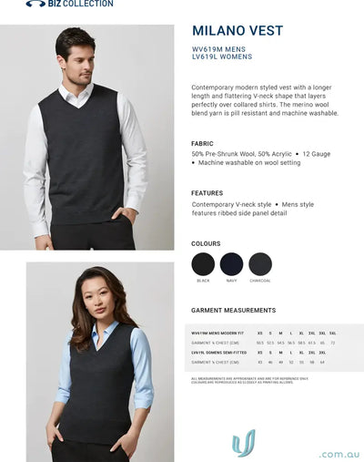 Milano women’s vest LV619L with V-neck and ribbed sides offers timeless style
